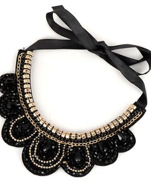 Aluminium Black Sparkling Diamond Collar Design Necklace