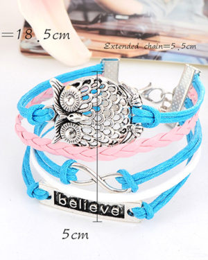 Believe Blue & Pink Hollow Out Owl Bracelet