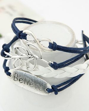 Believe Dark Blue Metal Leaf Bracelet