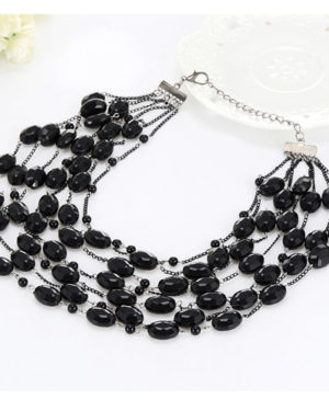 Black Beads Decorated Multilayer Bib Necklace