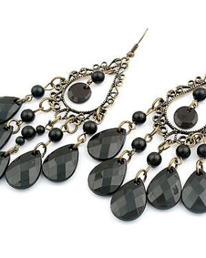 Black Dangle Drop Gemstone Earrings