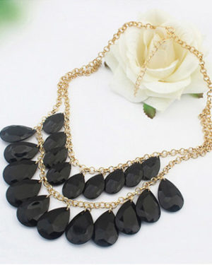 black waterdrop bib necklace