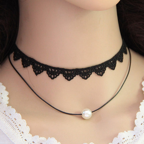 Black & White Pearl Choker Double Layer Necklace Women's Fashion ...