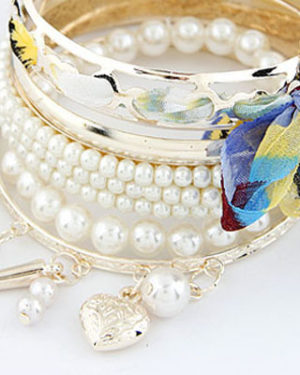 Blue Bowknot Pearl Multilayer Bracelet