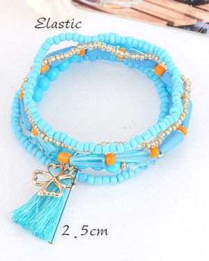 Blue Tassel & Clover Pendant Multilayer Bracelet