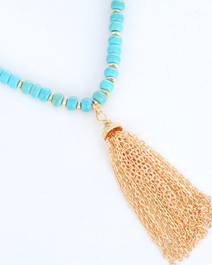 Blue Tassel Pendant Decorated Bead Necklace