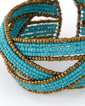 Bohemia Blue Beads Decorated Weave Bangles