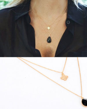 Gold double layer drop pendant necklace