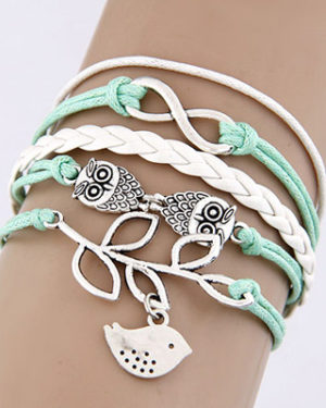 Green Owl & Bird Shape Multilayer Bracelet