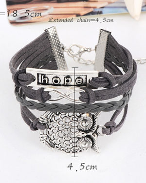 Grey Hope, Infinity & Owl Shape Multilayer Bracelet