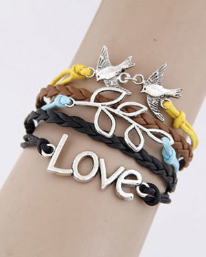 Love, Birds, Leaf Multicolour Bracelet