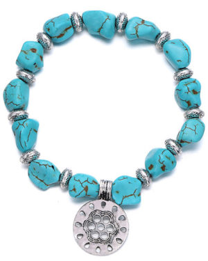 Personality Turquoise Blue Round Pendant Bracelets