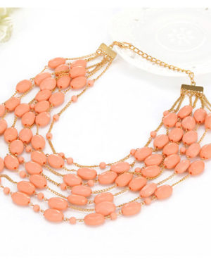 Pink Beads Decorated Multi-layer Bib Necklace