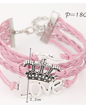 Pink Metal Love & Crown Shape Multilayer Bracelet