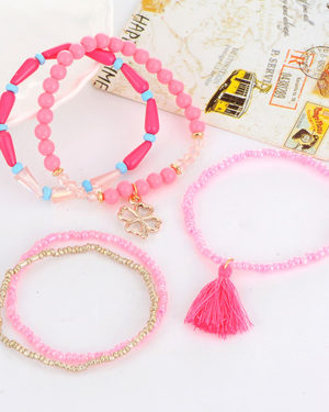 Pink Tassel & Clover Pendant Bracelet