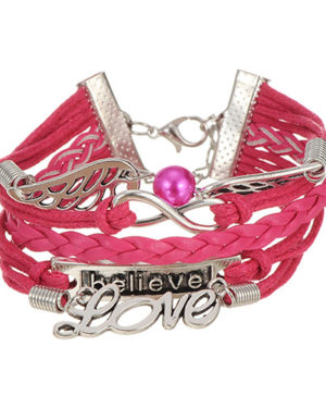 Plum Love, Believe, Infinity & Wing Shaped Multilayer Bracelet