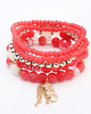 Red Owl Pendant Decorated Multilayer BraceletRed Owl Pendant Decorated Multilayer Bracelet