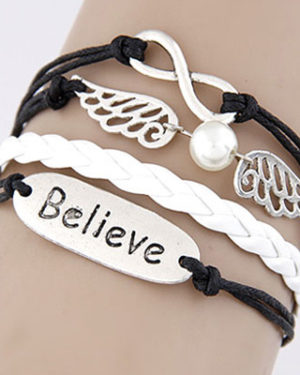White Believe, Wing & Infinity Shape Multilayer Bracelet