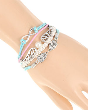 White & Blue Double Owl & Wings Bracelet