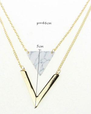 White Triangle Pendant Double Layer Necklace